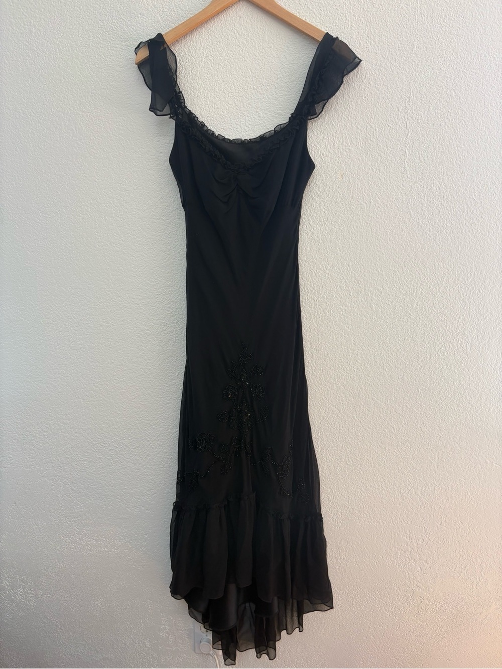 Black beaded dress with Ruffle Hem